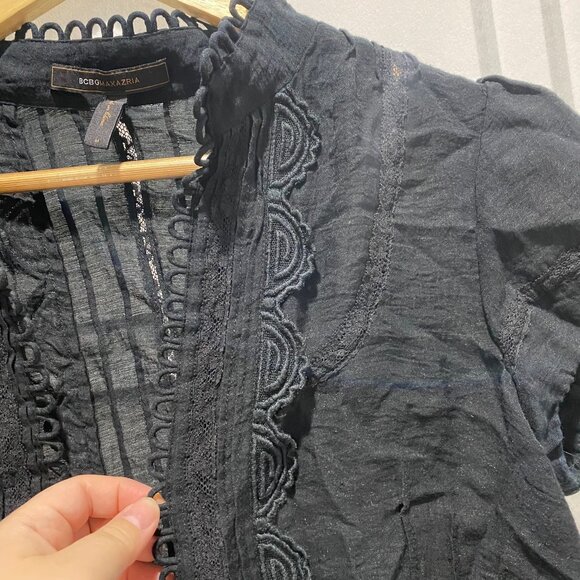BCBG Maxazria Black Short Sleeve Jacket with Back Tie and Lace - Picture 3 of 7